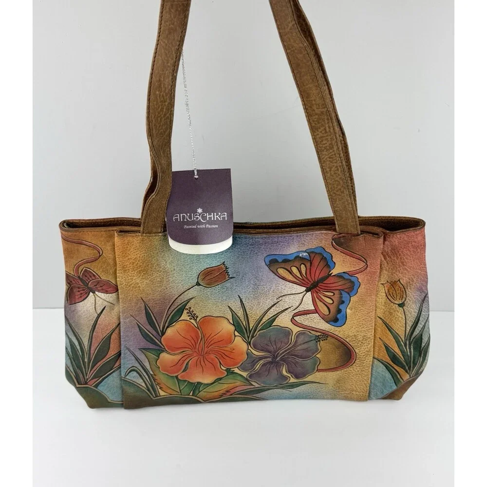 NEW Anna By Anuschka Mediterranean Garden Hand Painted Leather Large Tote Bag